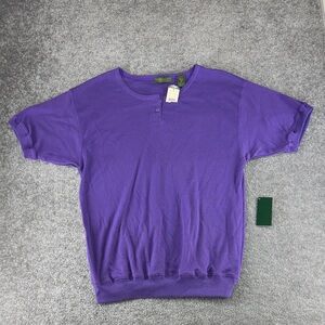 NWT Robinsons Short Sleeve Shirt Blouse Purple Womens M Coney Island Brights